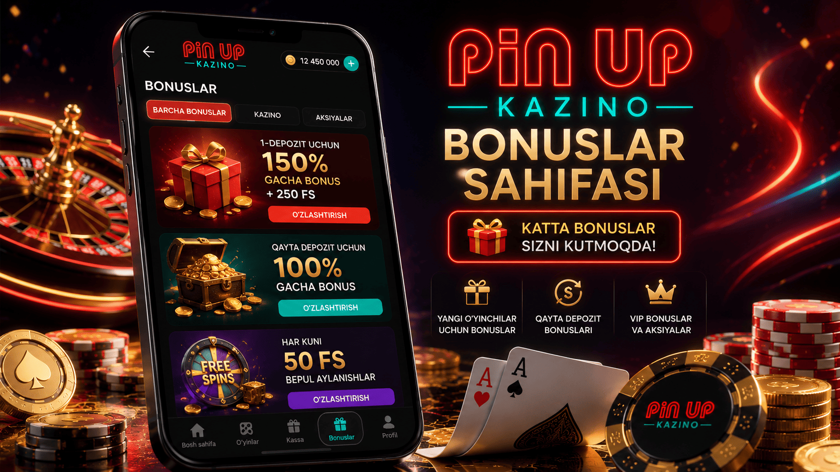 Pin Up bonuslar sahifasi